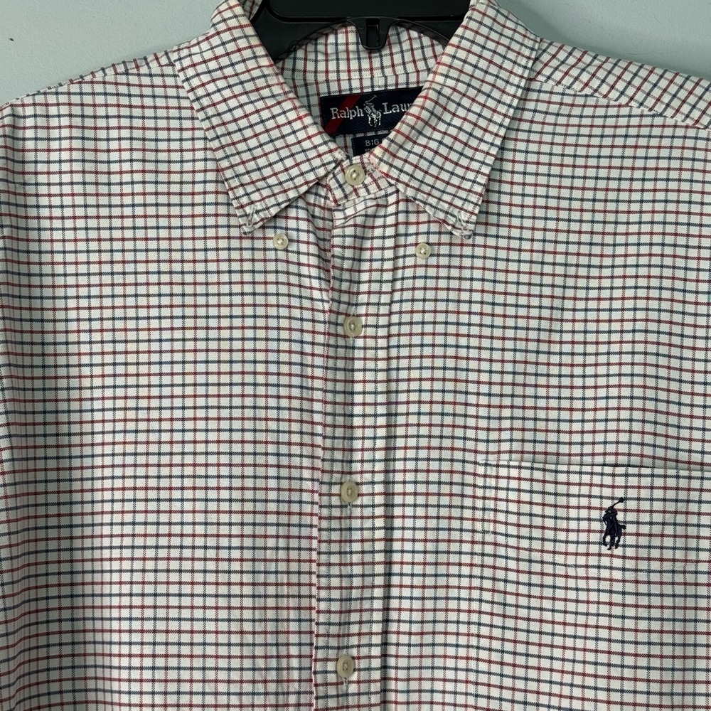 Ralph Lauren Men's Red and White Plaid Shirt Large BIG FIT